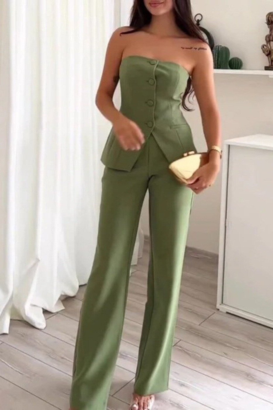Bria™ – Strapless Buttoned Two-Piece Set