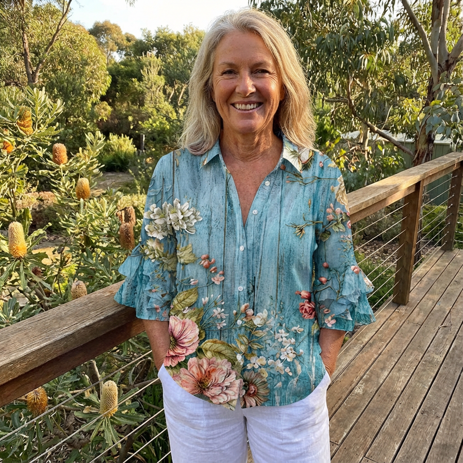 Roselle - Floral Print Vintage Blouse