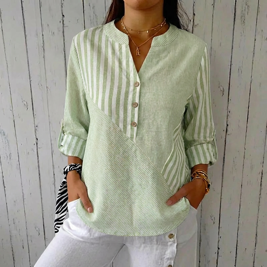 Jenny - Striped Linen-cotton Summer Top