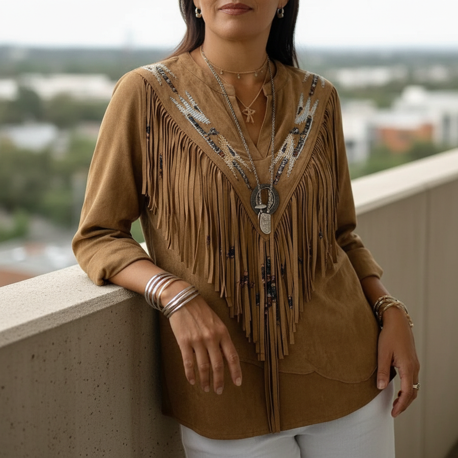 Winona - Vintage Blouse With Ethnic Printed Design For A Classic Look