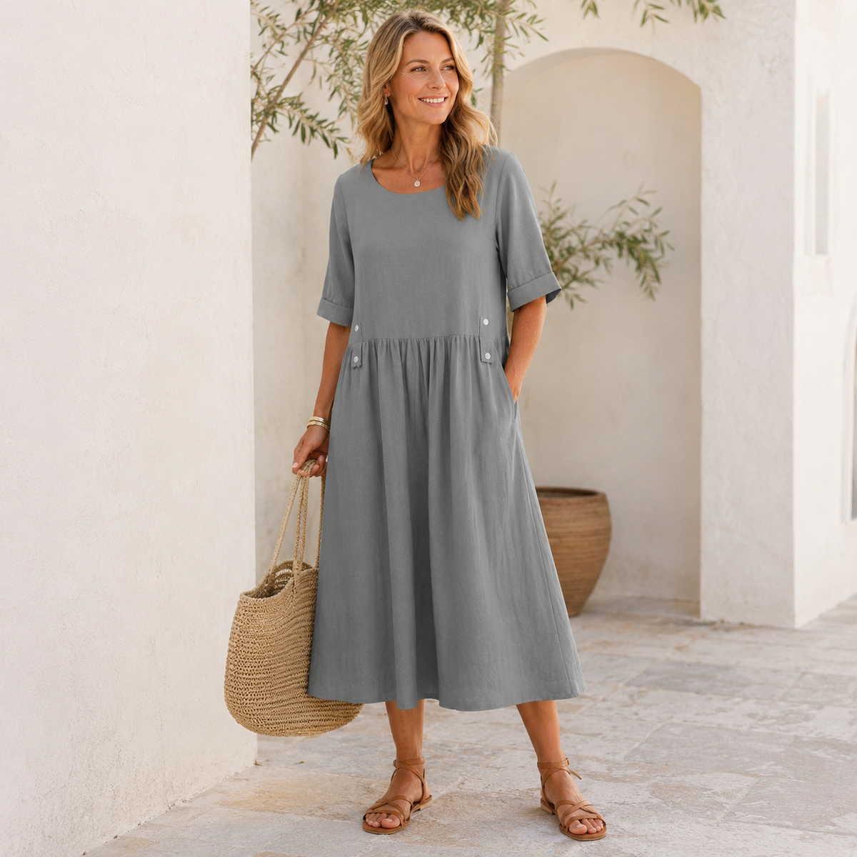 Clara Button Midi Dress