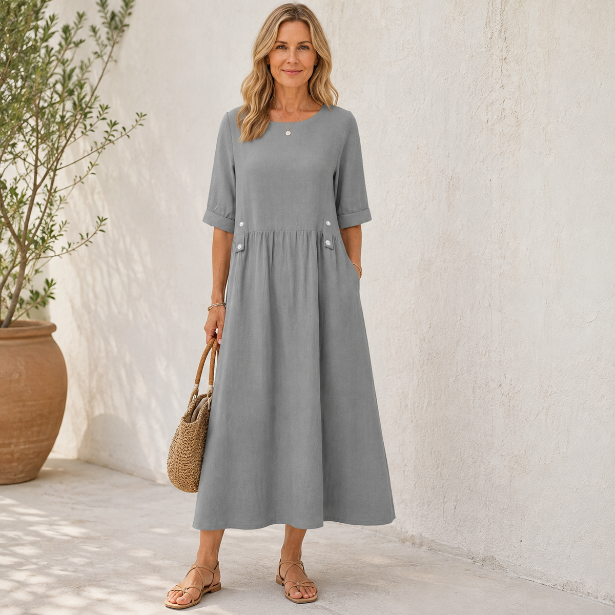 Clara Button Midi Dress