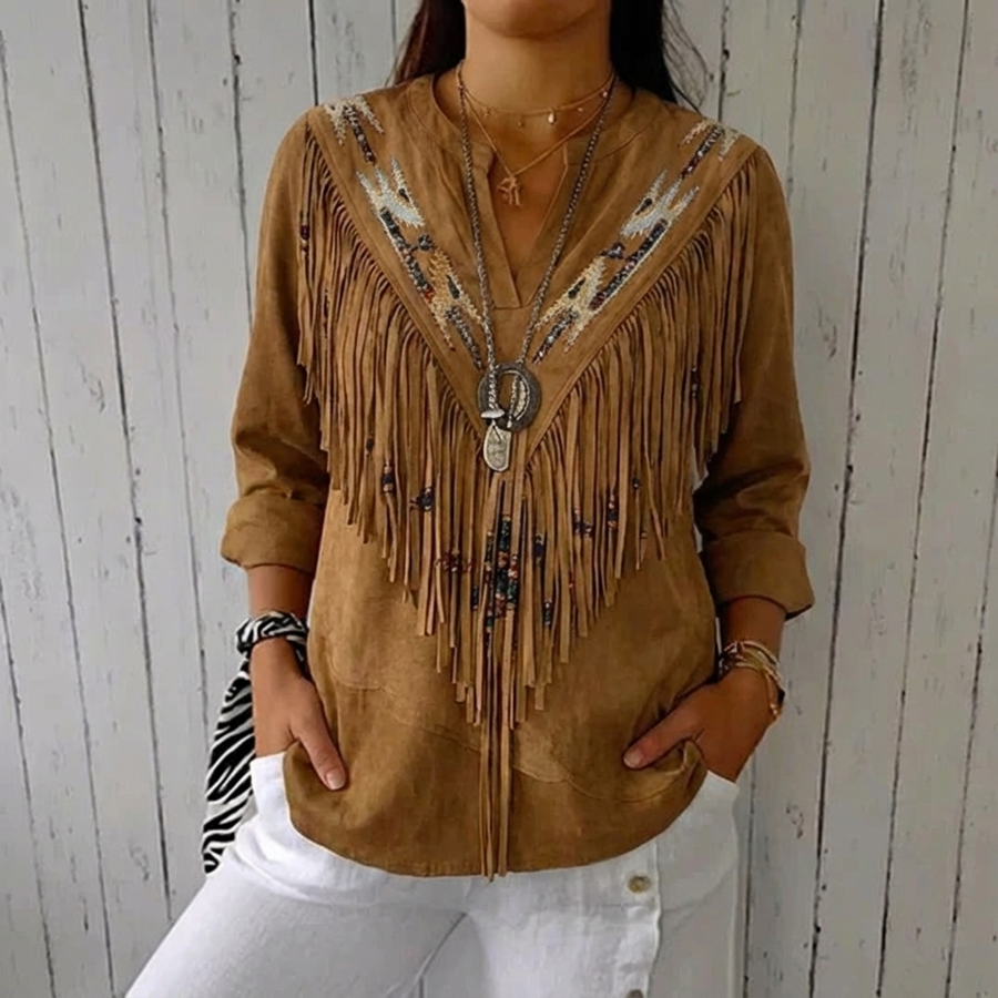 Winona - Vintage Blouse With Ethnic Printed Design For A Classic Look