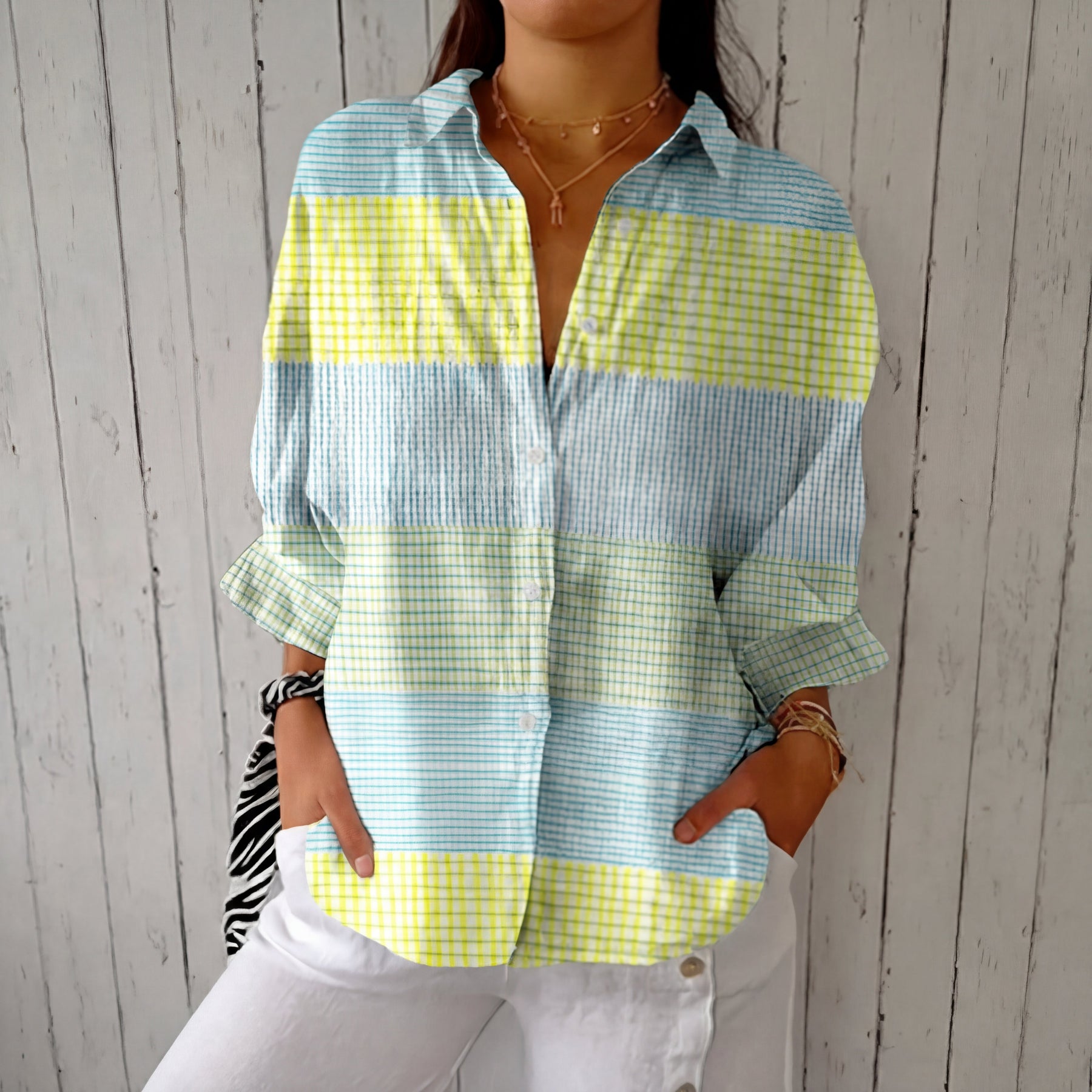 Filippa™ | Pastel Grid Blouse