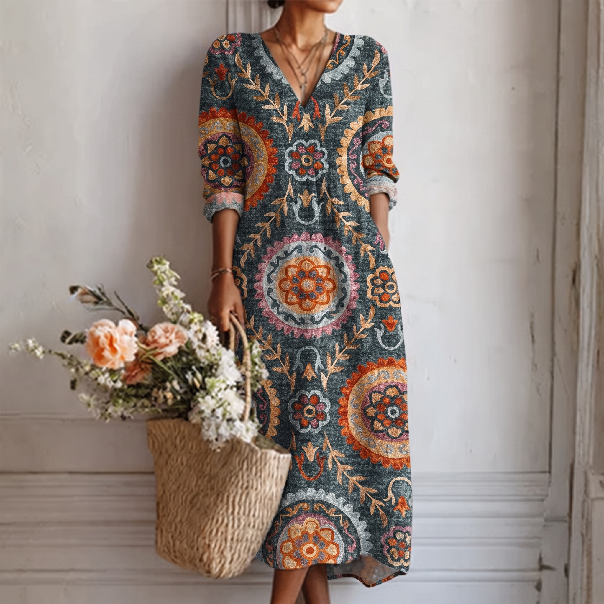 Ella™ | Stylish Geometric Midi Dress
